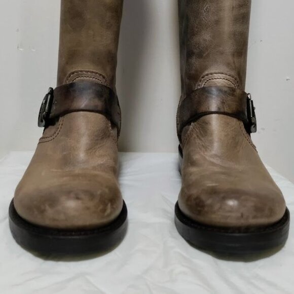 Frye Veronica Slouch Distressed Biker Rocker Prairie Boot Brown Womens Size 6.5 - Picture 5 of 14
